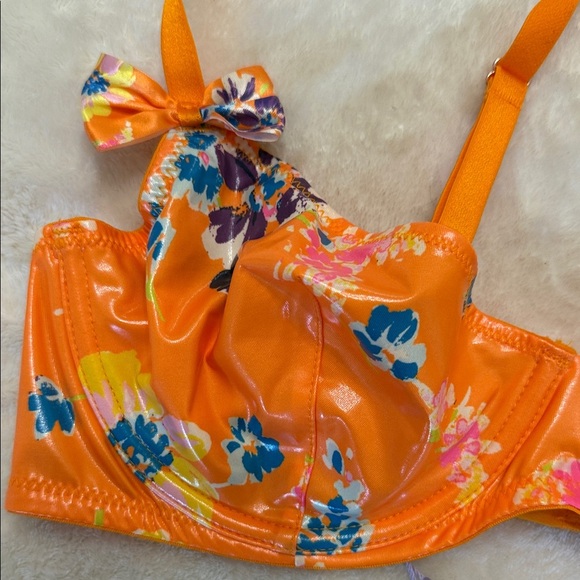 Savage X Fenty Night Blooms Unlined Demi Bra Orange Creme Bedtime Bouquet Print - Picture 5 of 7